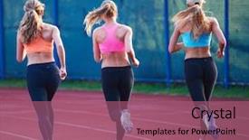  Presentation with running race - Presentation theme consisting of athlete woman group running background and a  colored foreground