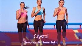  Presentation with running race - Cool new slide set with athlete woman group running on athletics race track on soccer stadium and representing competition and leadership concept in sport backdrop and a violet colored foreground