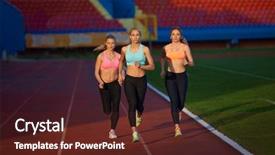  Presentation with running race - Slide set having athlete woman group running background and a tawny brown colored foreground