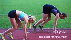  Presentation with running race - Beautiful theme featuring athlete woman group running backdrop and a violet colored foreground