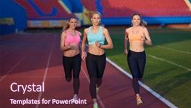  Presentation with running race - Slide set featuring athlete woman group running background and a tawny brown colored foreground