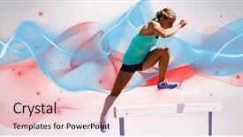  Presentation with blue wave - Colorful PPT layouts enhanced with athlete woman jumping a hurdle against blue wave backdrop and a lemonade colored foreground