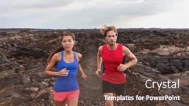  Presentation with athletes - Audience pleasing PPT theme consisting of athletes-trail-running-on-volcanic backdrop and a tawny brown colored foreground