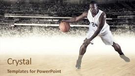  Presentation with sports arena - Theme with athletic african american basketball player background and a lemonade colored foreground