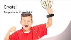 Presentation with white gold award - Beautiful presentation theme featuring athletic award - overjoyed boy holding a gold backdrop and a white colored foreground