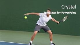  Presentation with active lifestyle - Audience pleasing slide deck consisting of athletic club - professional tennis player athlete man backdrop and a tawny brown colored foreground