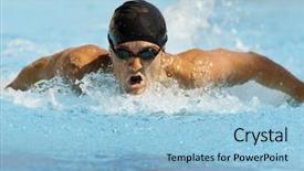  Presentation with competitive advantages - Amazing presentation theme having athletic competition - competitive male swimmer in motion backdrop and a light blue colored foreground