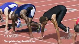  Presentation with athletes - Slides with athletic competition - male athletes at starting line background and a  colored foreground
