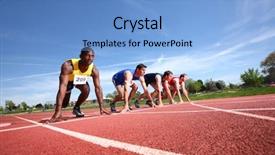  Presentation with runners - Colorful PPT theme enhanced with athletic competition - track runners in starting position backdrop and a light blue colored foreground