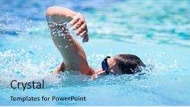  Presentation with one young man exercising handball - Audience pleasing slide deck consisting of athletic competition - young man swimming the front backdrop and a light blue colored foreground