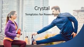  Presentation with fitness - Colorful presentation theme enhanced with athletic couple exercising for better backdrop and a light gray colored foreground