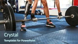  Presentation with prosthesis - PPT theme consisting of athletic disabled sportswoman wearing prosthesis background and a ocean colored foreground