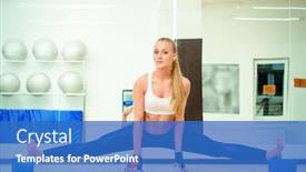  Presentation with bodybuilding - PPT theme featuring athletic girl doing stretching in the fitness room active lifestyle fitness bodybuilding body care healthcare background and a teal colored foreground