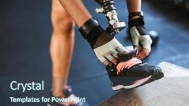  Presentation with prosthesis - Cool new presentation design with athletic handicapped sportswoman wearing prosthesis backdrop and a ocean colored foreground