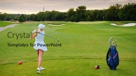  Presentation with sportswear - Slide set featuring athletic-lady-in-sportswear-play background and a gold colored foreground