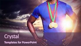  Presentation with chest - Slides enhanced with athletic man chest holding gold background and a tawny brown colored foreground