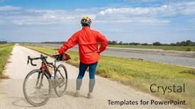  Presentation with touring - PPT theme with athletic-man-is-riding background and a coral colored foreground