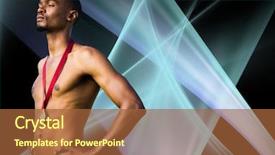  Presentation with gold medal - Audience pleasing presentation theme consisting of athletic man posing with his gold medal against black background backdrop and a red colored foreground