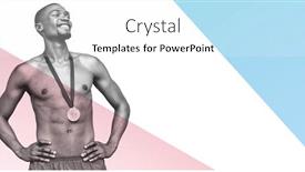  Presentation with gold medal - Audience pleasing PPT layouts consisting of athletic man posing with his gold medal against yellow and blue backdrop and a white colored foreground