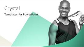  Presentation with gold medal - PPT layouts enhanced with athletic man posing with his gold medal against rosa and white background and a white colored foreground