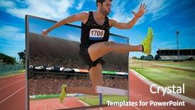  Presentation with olympic - Colorful presentation theme enhanced with athletic man practicing show jumping backdrop and a tawny brown colored foreground