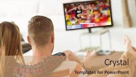  Presentation with athletic shoe - PPT theme with athletic man practicing show jumping background and a coral colored foreground