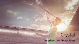  Presentation with stadium - Audience pleasing PPT layouts consisting of athletic man throwing a javelin backdrop and a  colored foreground