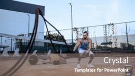  Presentation with workout - Slide deck featuring athletic-man-with-ropes-street background and a gray colored foreground