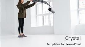  Presentation with fitness - Colorful PPT theme enhanced with athletic-pleased-sportswoman-unrolling-fitness backdrop and a white colored foreground
