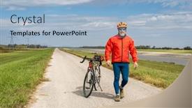  Presentation with touring - Presentation design consisting of athletic-senior-cyclist background and a light blue colored foreground