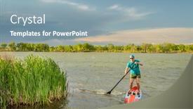  Presentation with green lake - Audience pleasing slide deck consisting of athletic-senior-male-paddler-paddling backdrop and a light blue colored foreground