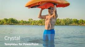  Presentation with kayaking - Theme with athletic-senior-man-is-launching background and a gray colored foreground