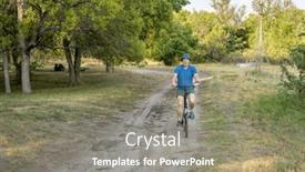  Presentation with bike - PPT theme featuring athletic-senior-man-is-riding background and a gray colored foreground