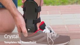  Presentation with ankle - Theme enhanced with braces - man in athletic sneakers checking background and a coral colored foreground