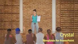  Presentation with basketball female - PPT layouts with athletic trainer - female coach mentoring high school background and a tawny brown colored foreground
