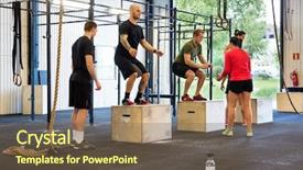  Presentation with athletes - Slides featuring athletic trainer - group of athletes practicing box background and a violet colored foreground