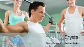  Presentation with club training - Slide set with athletic trainer - man with weight training equipment background and a  colored foreground