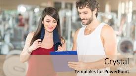  Presentation with working together - Presentation theme with athletic trainer - people working out together background and a lemonade colored foreground