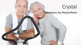  Presentation with gym - PPT layouts having athletic trainer - senior couple using gym equipment background and a white colored foreground