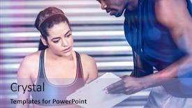  Presentation with crossfit - Amazing slide deck having athletic trainer explaining workout plan backdrop and a light blue colored foreground