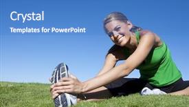  Presentation with metabolism fitness - PPT theme consisting of athletic training - attractive woman stretching before fitness background and a teal colored foreground