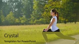  Presentation with health woman running female runner - Slide deck with athletic training - healthy young woman stretching background and a gold colored foreground