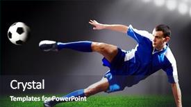  Presentation with soccer field - Amazing PPT layouts having athletic training - image of soccer player doing backdrop and a wine colored foreground