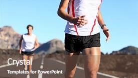  Presentation with endurance - Theme consisting of athletic training - running sport runners on road background and a tawny brown colored foreground