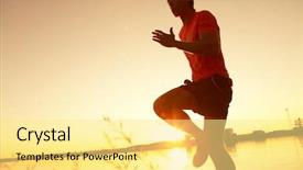  Presentation with seashore - PPT theme with athletic training - young man running along background and a blonde colored foreground