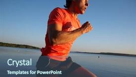  Presentation with seashore - PPT theme consisting of athletic training - young man running along background and a ocean colored foreground