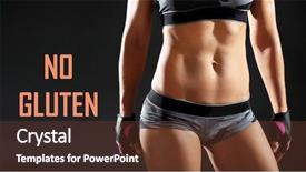  Presentation with gluten - Colorful presentation theme enhanced with athletic woman and gluten free text on dark background backdrop and a tawny brown colored foreground