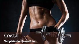  Presentation with fitness - Slide set with barbell fitness - brutal athletic woman pumping up background and a tawny brown colored foreground