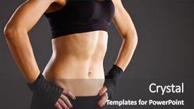  Presentation with solar energy for pumping systems - PPT theme featuring athletic woman pumping up muscules background and a dark gray colored foreground