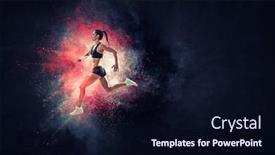  Presentation with woman runner - PPT theme enhanced with athletic-woman-runner-on-colourful background and a wine colored foreground